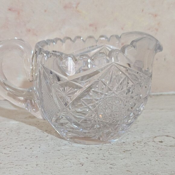 Cut Glass Crystal Creamer Pitcher Elegant Handled Design 4" Vintage Clear Table - Picture 8 of 10